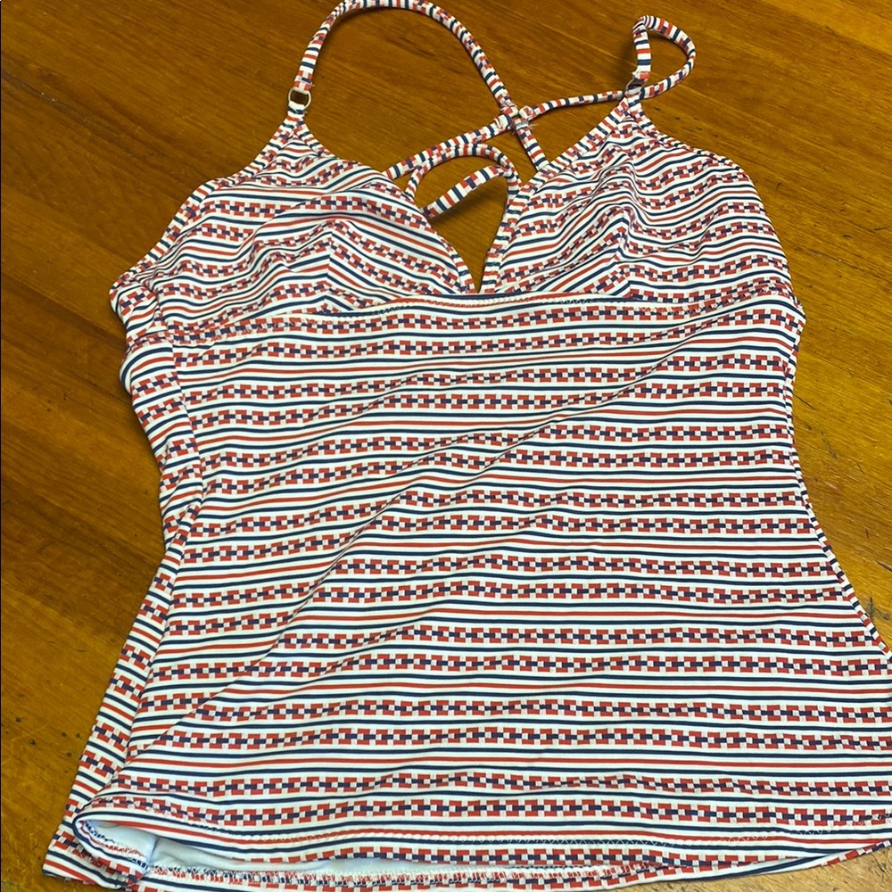 Athleta Red and White One Piece Swim Top with Strappy V-Neck